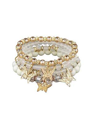Boho Butterfly Bracelet Set Gold Beaded Stackable Stretch Bracelets Women